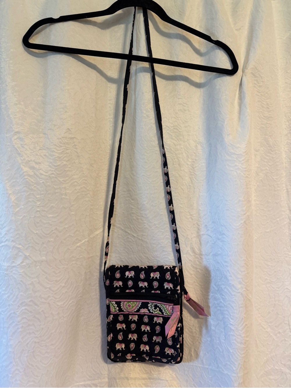 Vera Bradley Black Crossbody with Pink Elephant Print